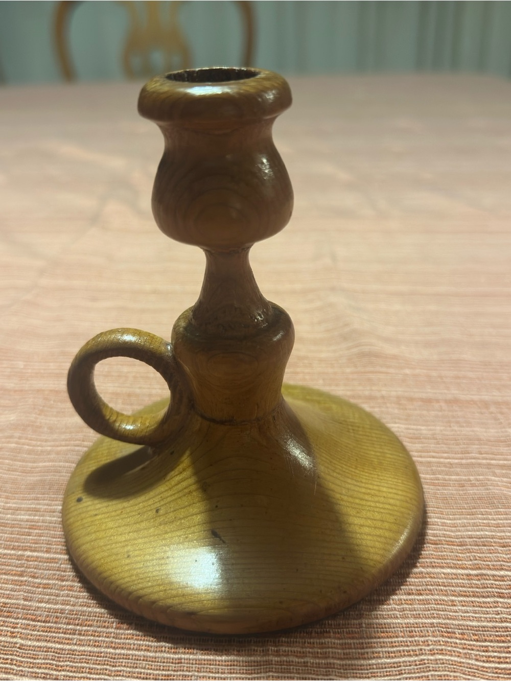 Wooden Candle Holder with Carry Ring - Natural Brown